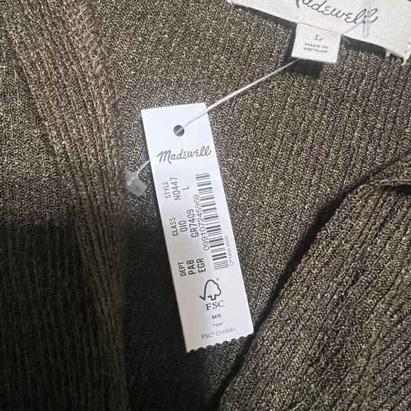 NWT Madewell Women's Olive Green Ribbed Knit Twist Front Collared Shirt Size L - Picture 3 of 9